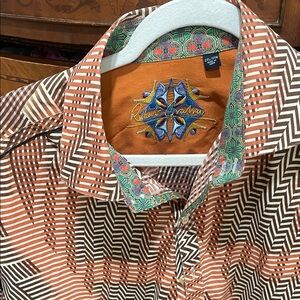 Robert Graham Zigzag Striped Shirt in Brown and Orange